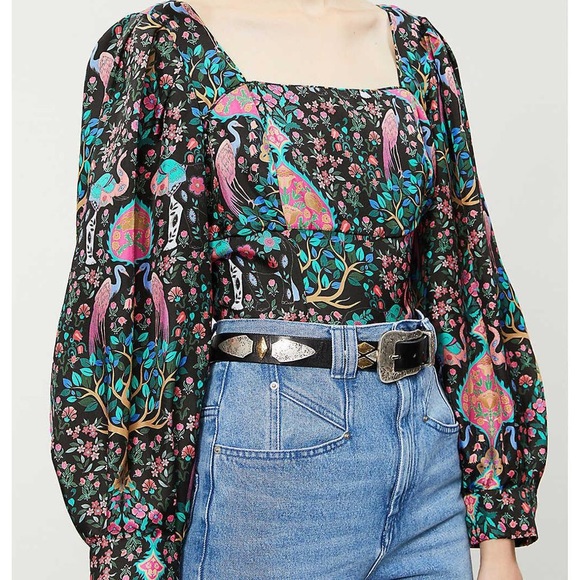 Sandro Paris Ivea Printed Square Neck Blouse Small 1 - Picture 1 of 8